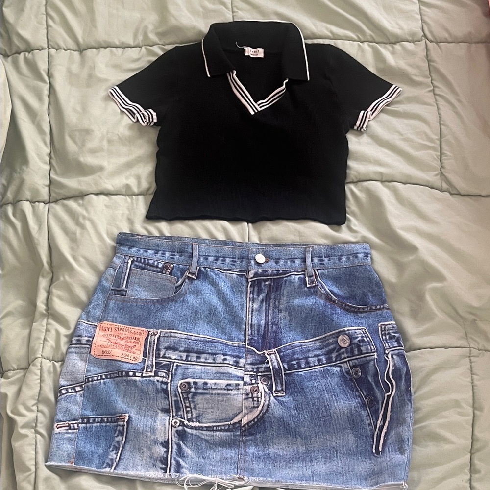 Stylish printed denim nylon skirt